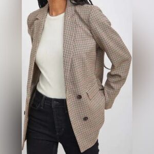 Rails Cambridge Plaid Houndstooth Jac Double Breasted Academia Blazer Large